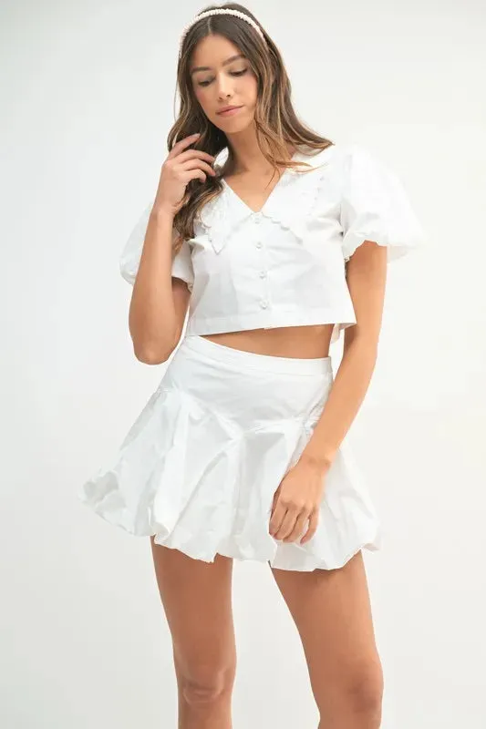 Puff Sleeve Button Down Top and Bubble Skirt Set