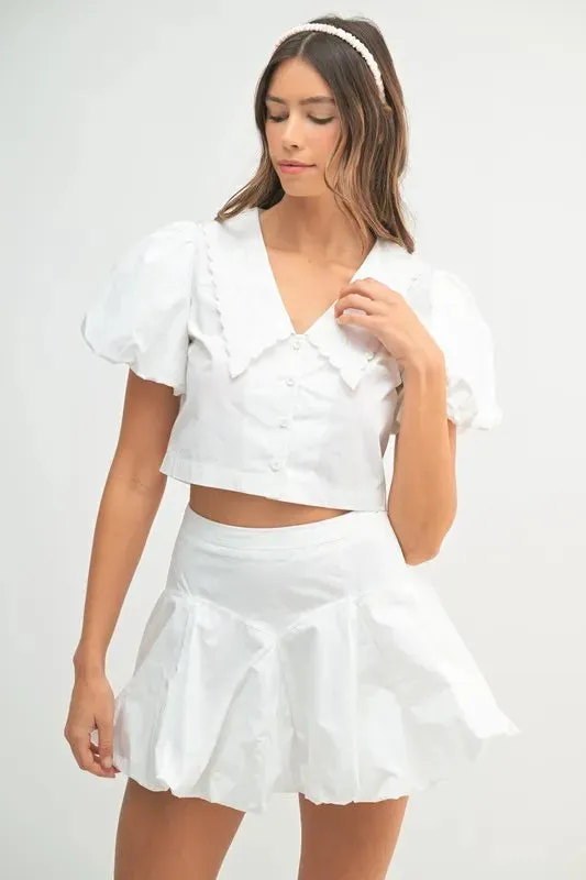 Puff Sleeve Button Down Top and Bubble Skirt Set