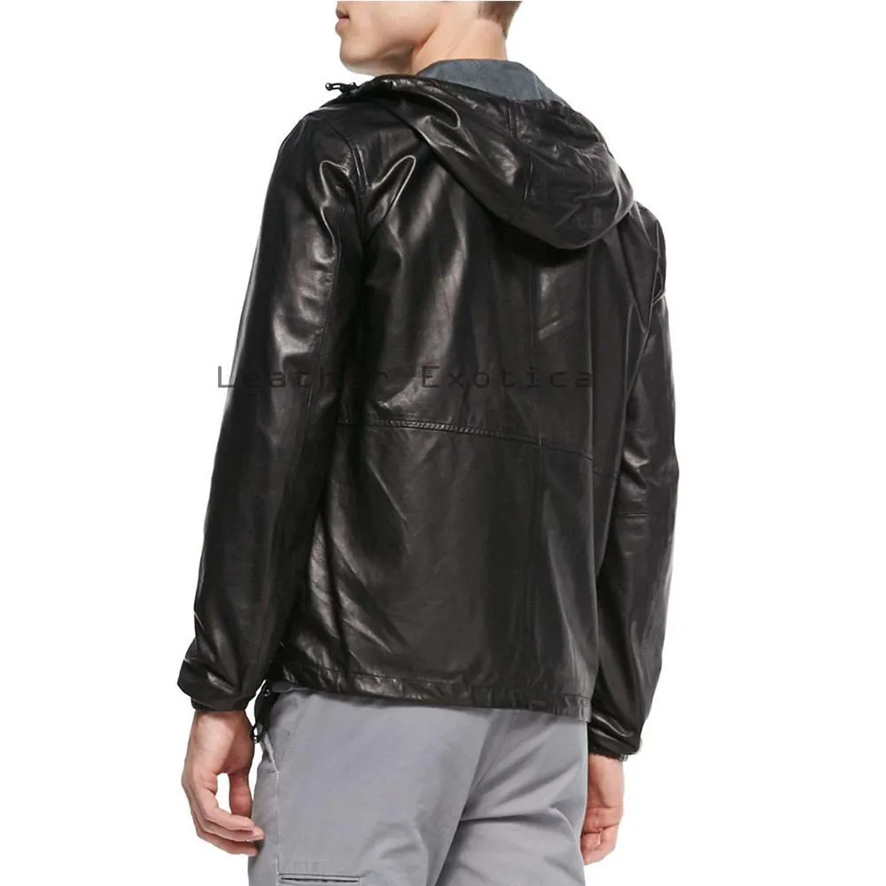 Racio Black Hooded Leather Jacket
