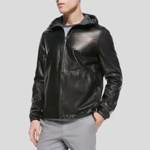 Racio Black Hooded Leather Jacket