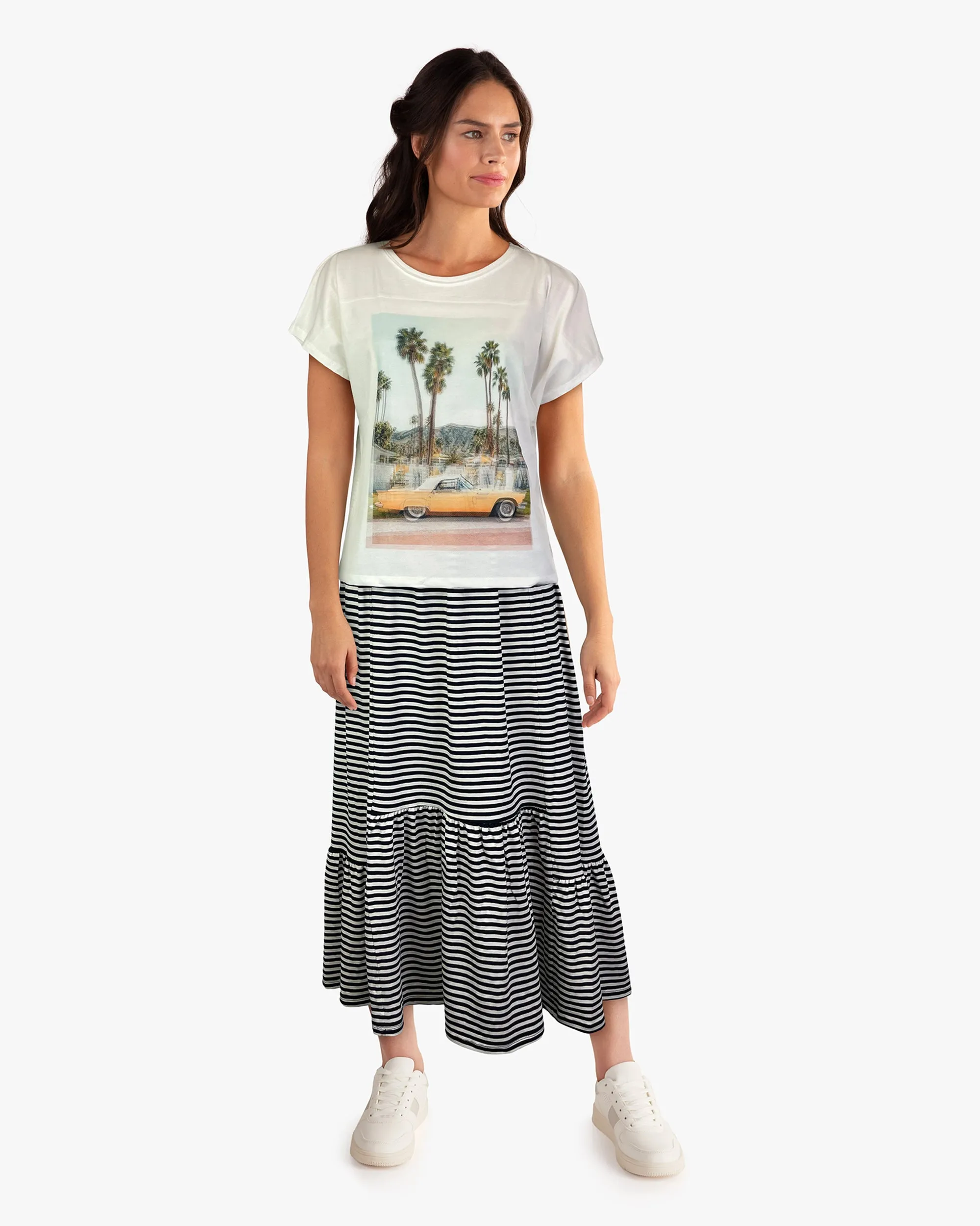 Ruffle Pannel Skirt D190756 Blue Stripe
