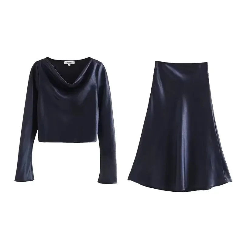 Satin Crop Top and Skirt Set #137109
