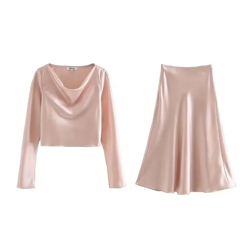 Satin Crop Top and Skirt Set #137109