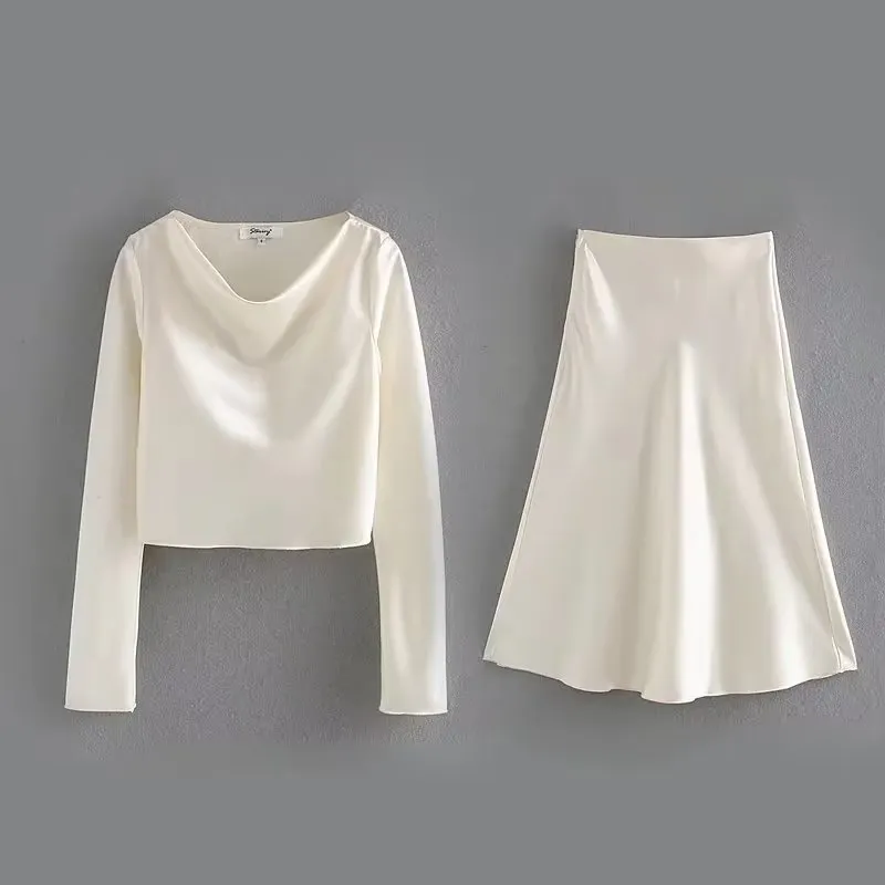 Satin Crop Top and Skirt Set #137109