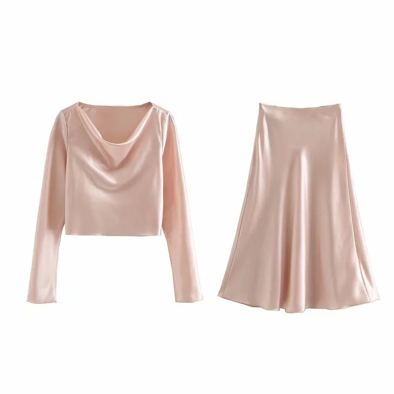 Satin Crop Top and Skirt Set #137109