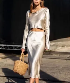 Satin Crop Top and Skirt Set #137109