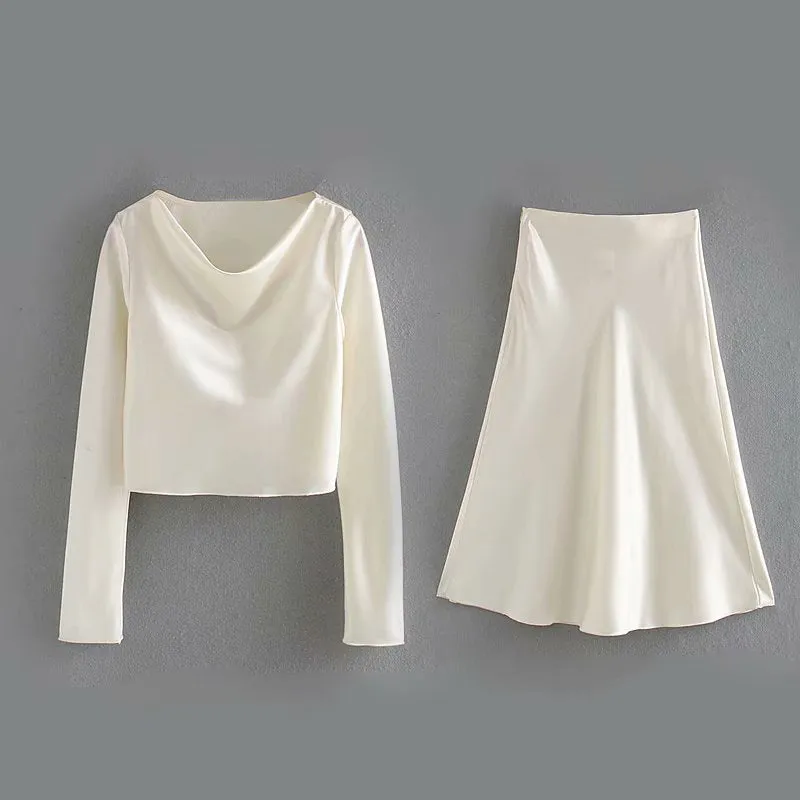 Satin Crop Top and Skirt Set #137109