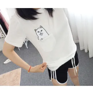 Scoop Cat Print Short Sleeves Regular T-shirt