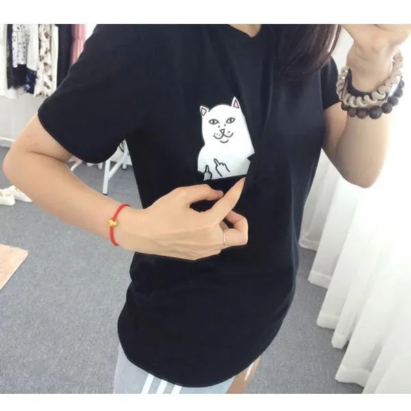 Scoop Cat Print Short Sleeves Regular T-shirt