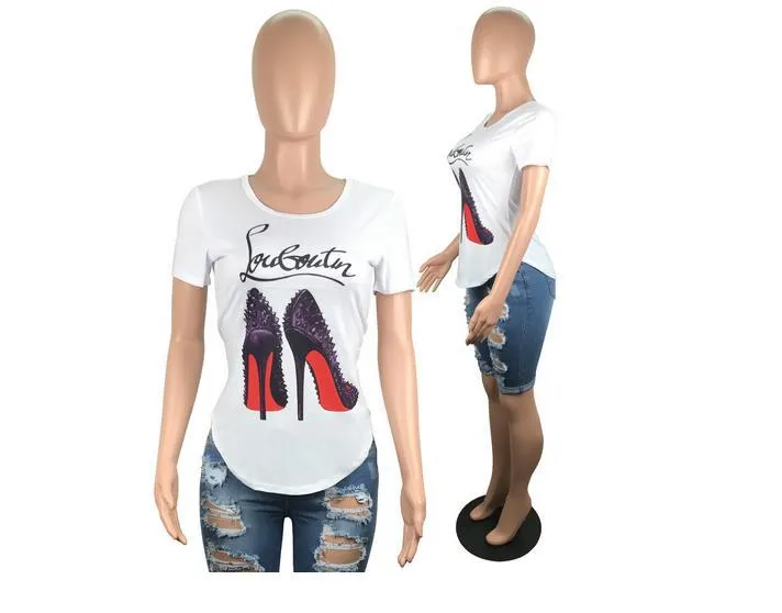 Scoop Heel Print Irregular Short Sleeves Regular T-shirt