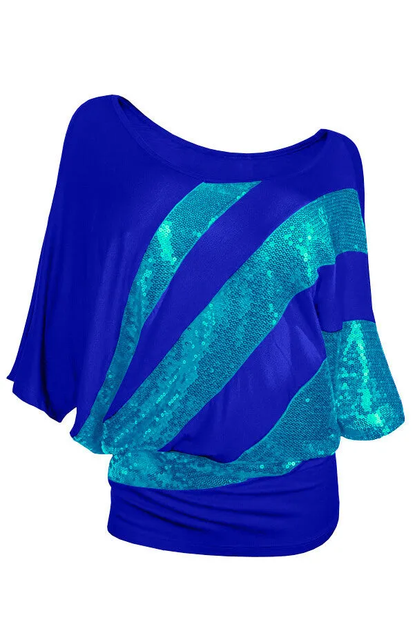 Scoop Patchwork Bat-wing Half Sleeves T-shirt
