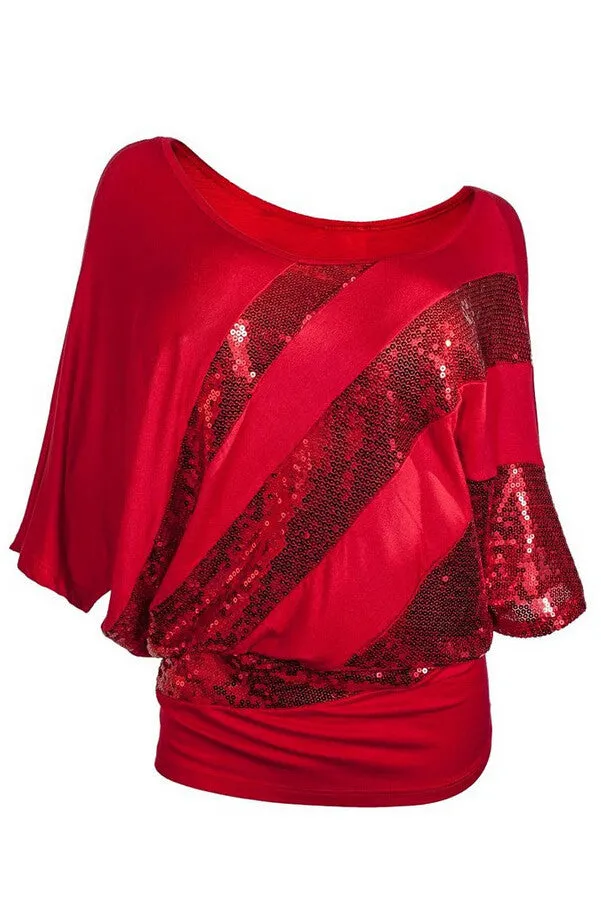 Scoop Patchwork Bat-wing Half Sleeves T-shirt