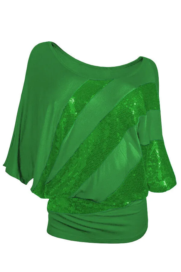 Scoop Patchwork Bat-wing Half Sleeves T-shirt