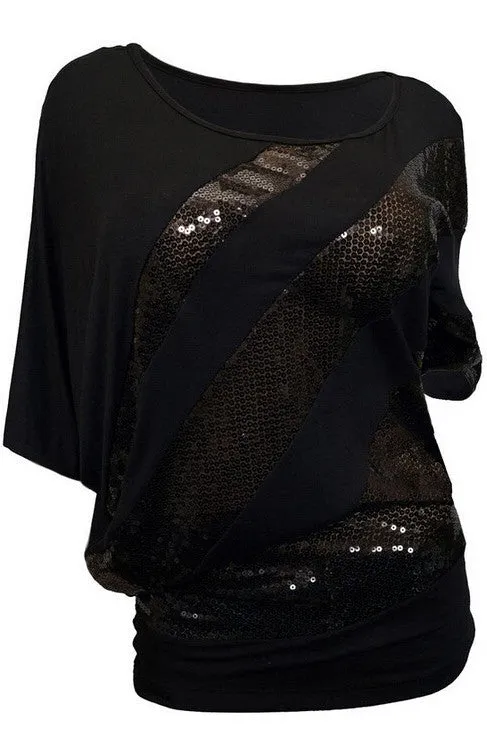 Scoop Patchwork Bat-wing Half Sleeves T-shirt