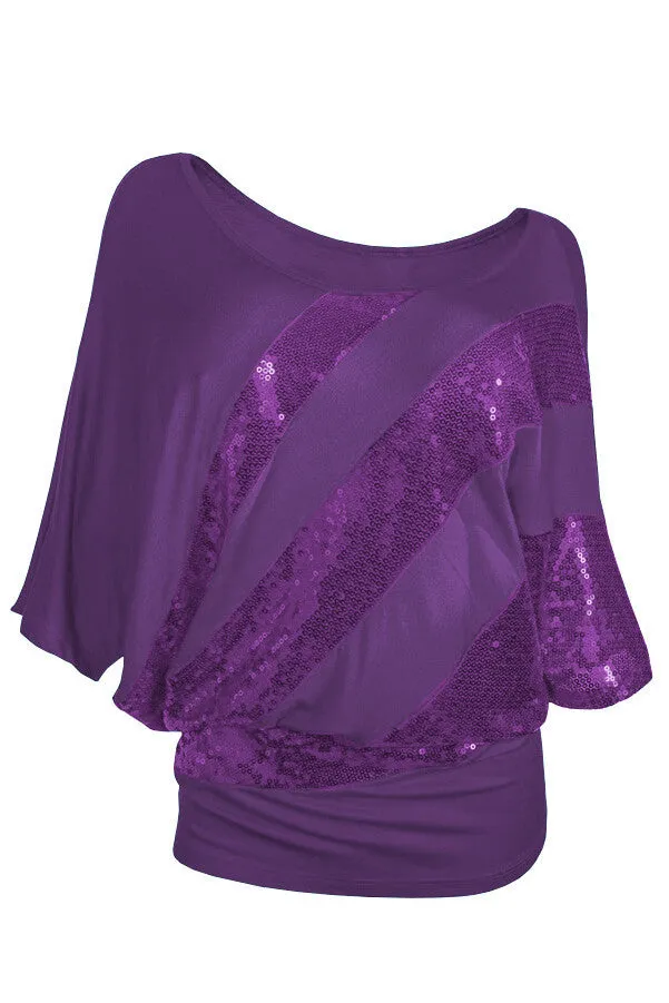 Scoop Patchwork Bat-wing Half Sleeves T-shirt
