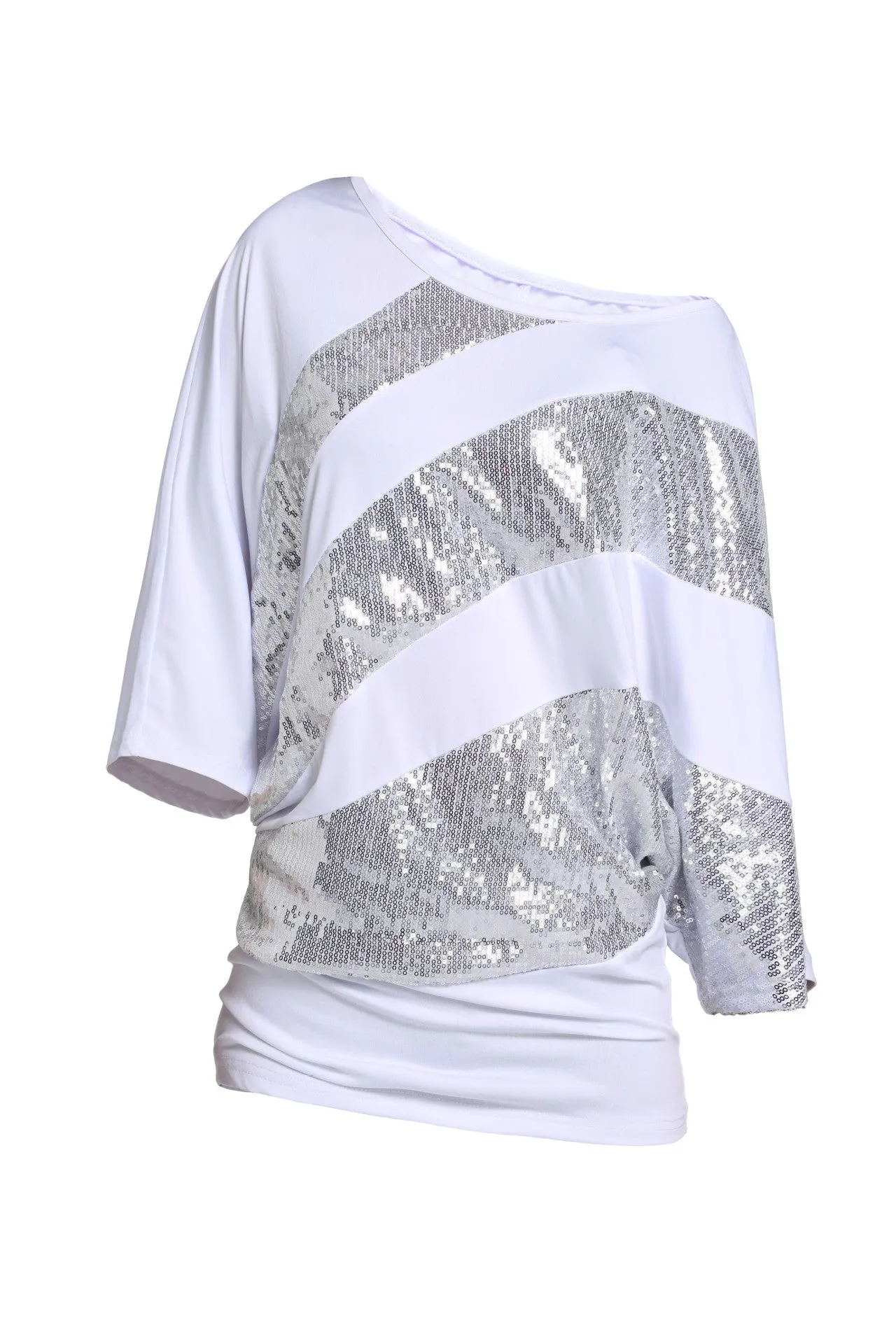 Scoop Patchwork Bat-wing Half Sleeves T-shirt
