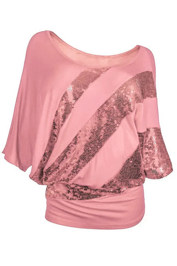 Scoop Patchwork Bat-wing Half Sleeves T-shirt