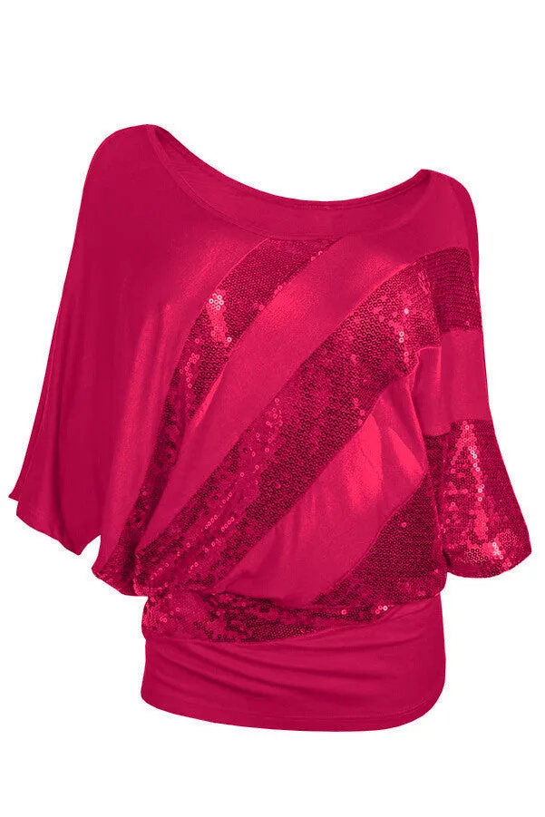 Scoop Patchwork Bat-wing Half Sleeves T-shirt