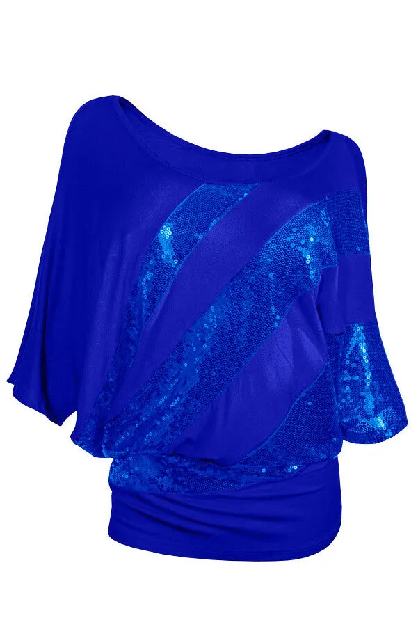 Scoop Patchwork Bat-wing Half Sleeves T-shirt