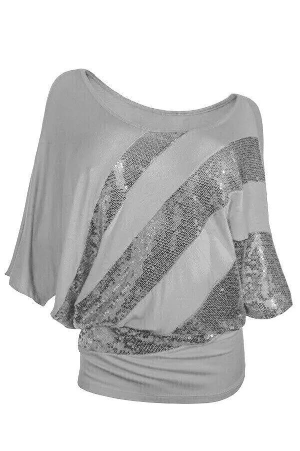Scoop Patchwork Bat-wing Half Sleeves T-shirt