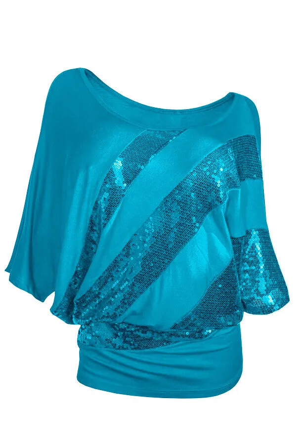 Scoop Patchwork Bat-wing Half Sleeves T-shirt