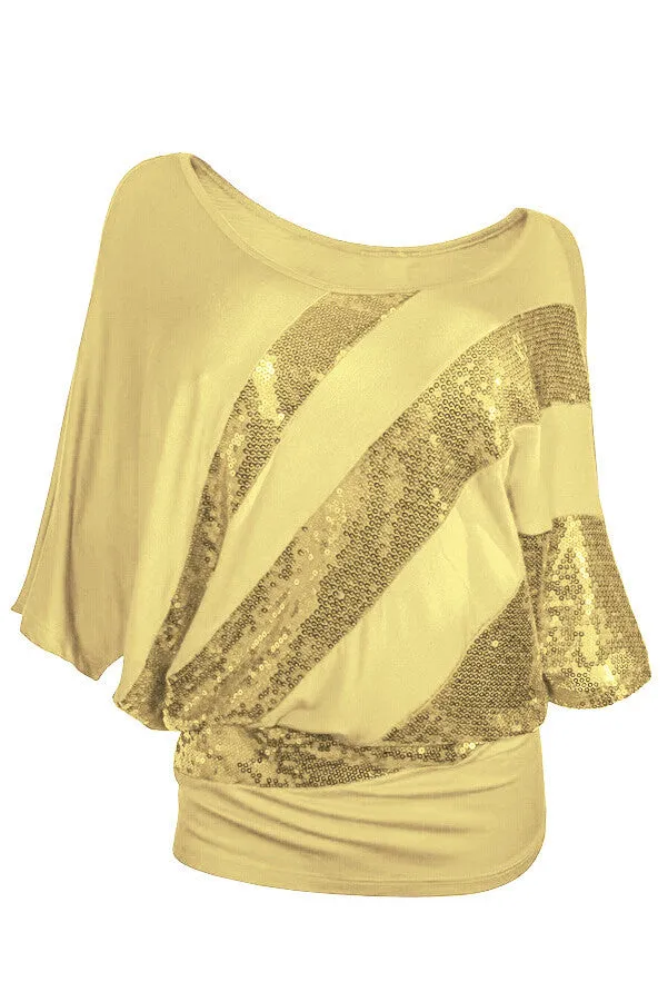 Scoop Patchwork Bat-wing Half Sleeves T-shirt
