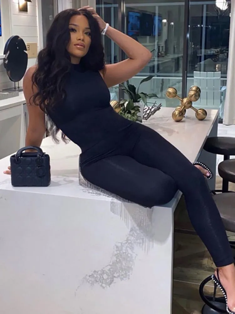 Sexy Women's Sleeveless Summer Jumpsuit With Zip-up Back