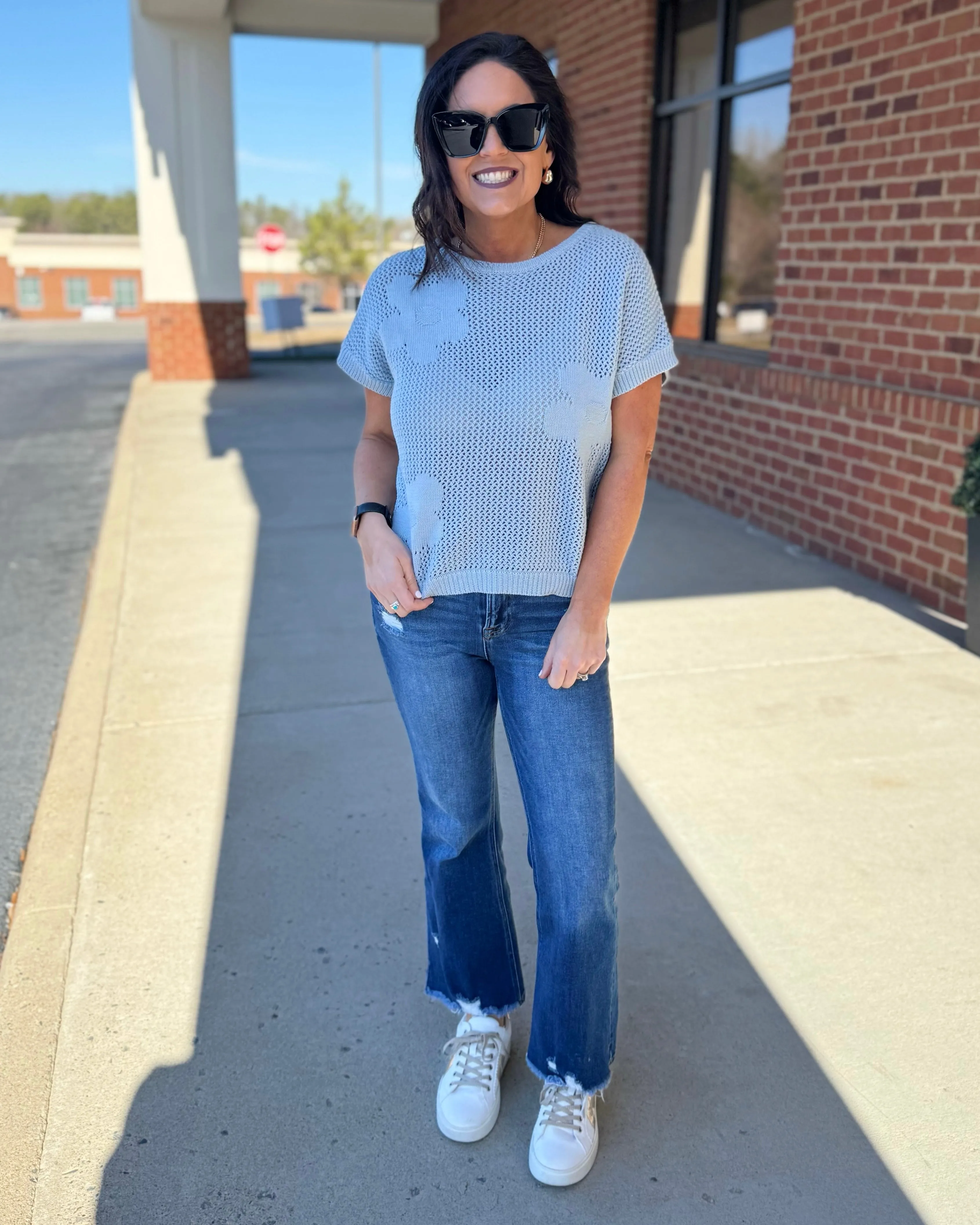 Shelby Flower Sweater in Sky Blue