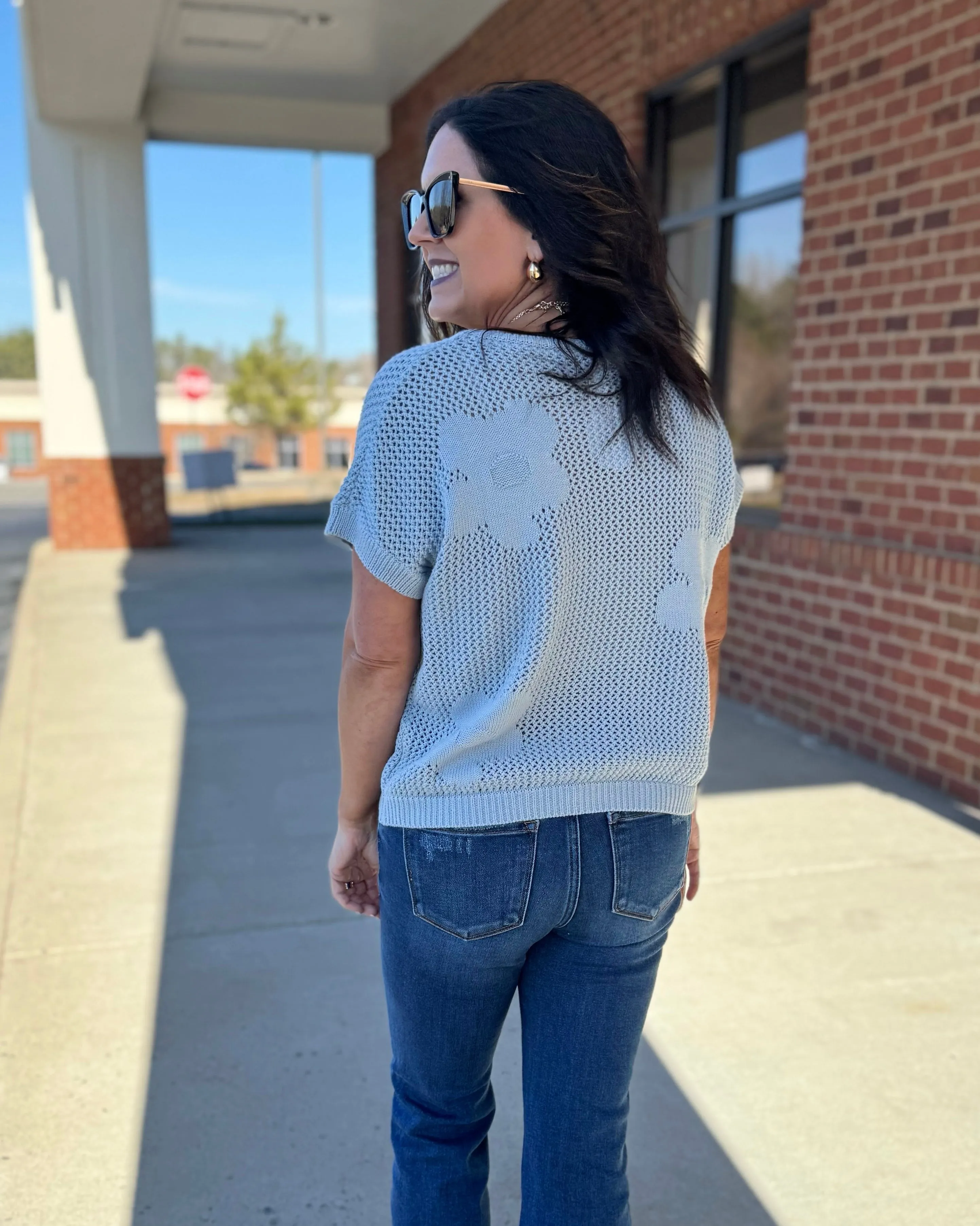Shelby Flower Sweater in Sky Blue