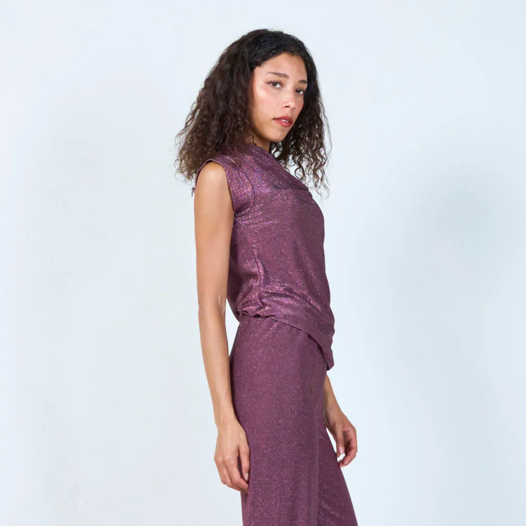 Shimmering cowl neck top wholesale