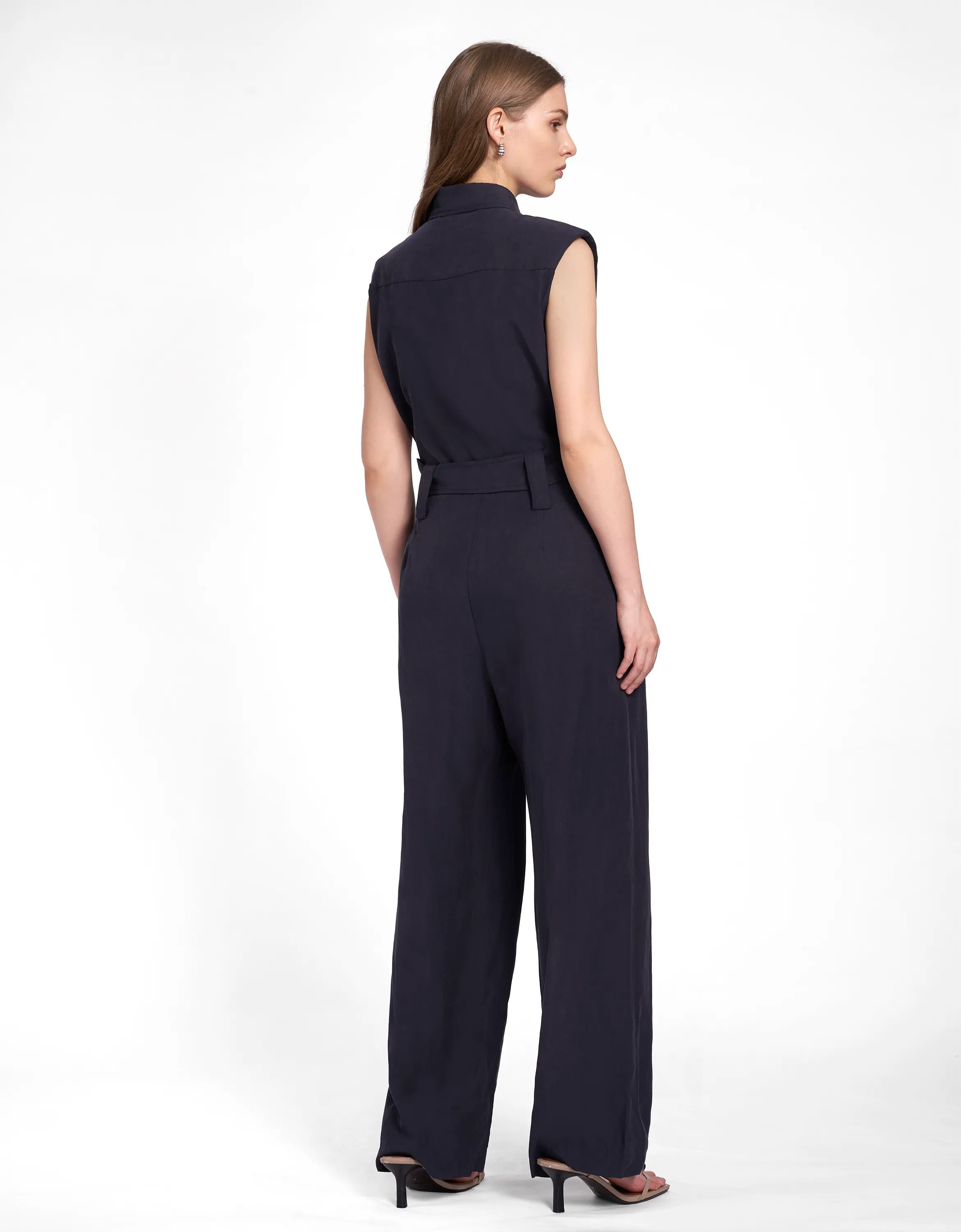 Shirt Collar Belted Jumpsuit