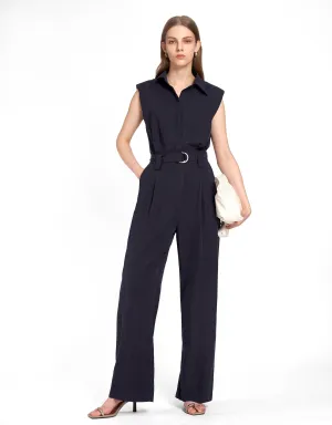 Shirt Collar Belted Jumpsuit