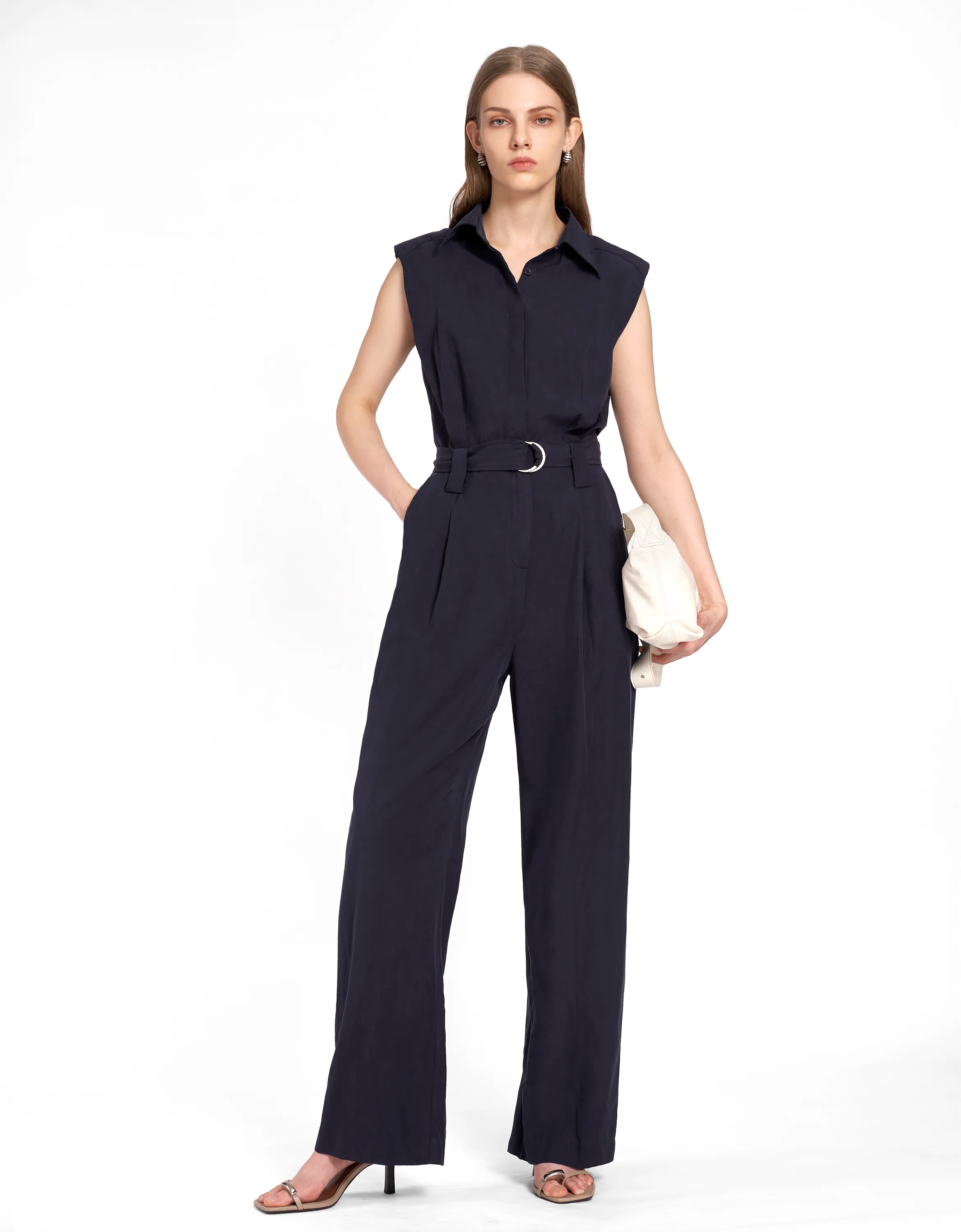 Shirt Collar Belted Jumpsuit