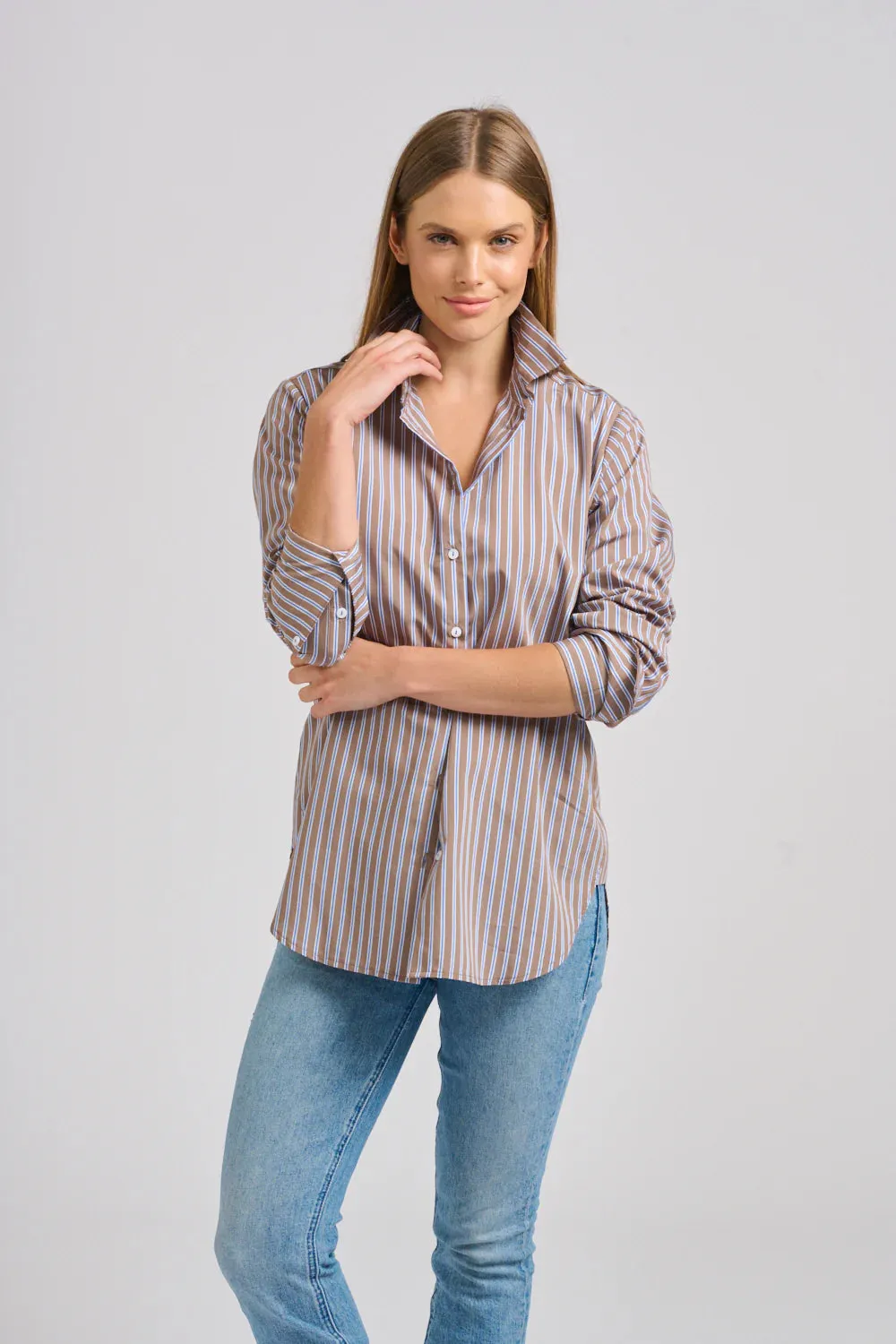 Shirty Classic Shirt with French Cuff - Porcini Stripe
