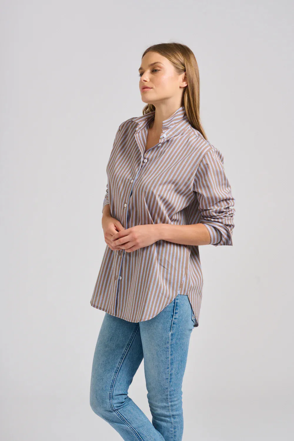 Shirty Classic Shirt with French Cuff - Porcini Stripe
