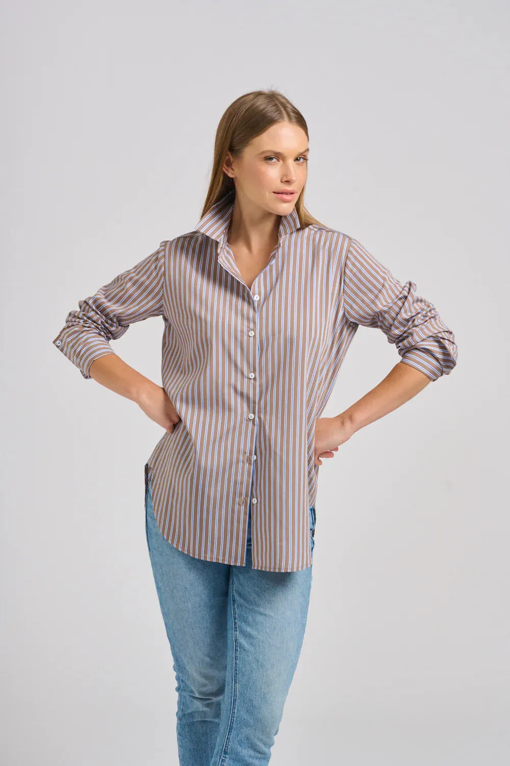 Shirty Classic Shirt with French Cuff - Porcini Stripe