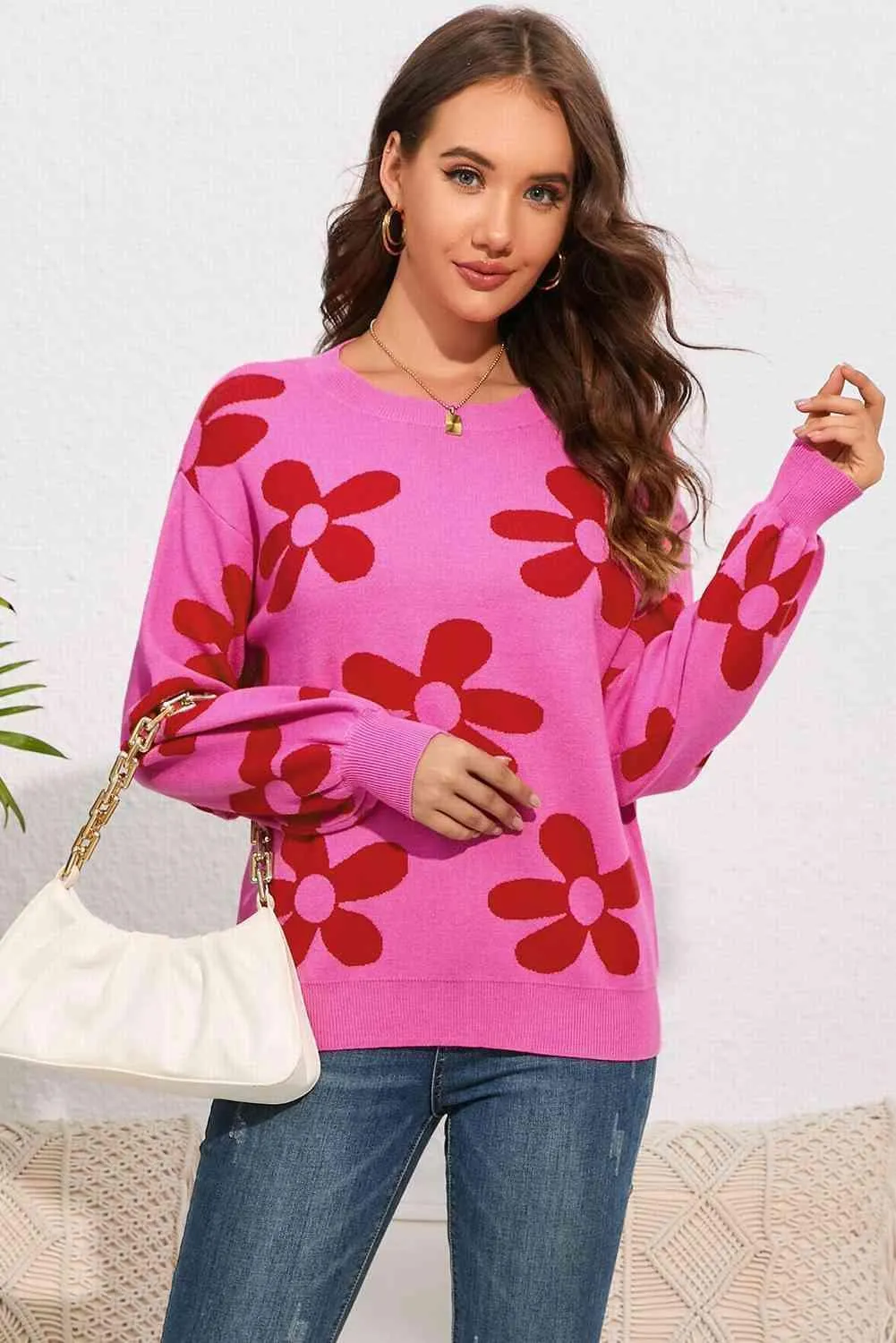 Snuggle Up In Style Floral Knit Sweater