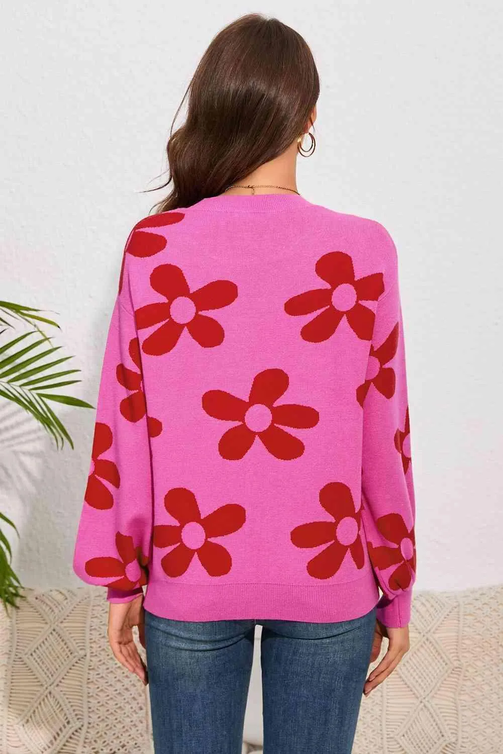 Snuggle Up In Style Floral Knit Sweater