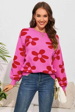 Snuggle Up In Style Floral Knit Sweater