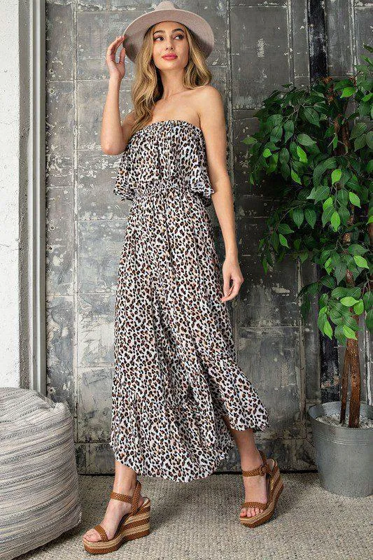Strapless Animal Print Jumpsuit
