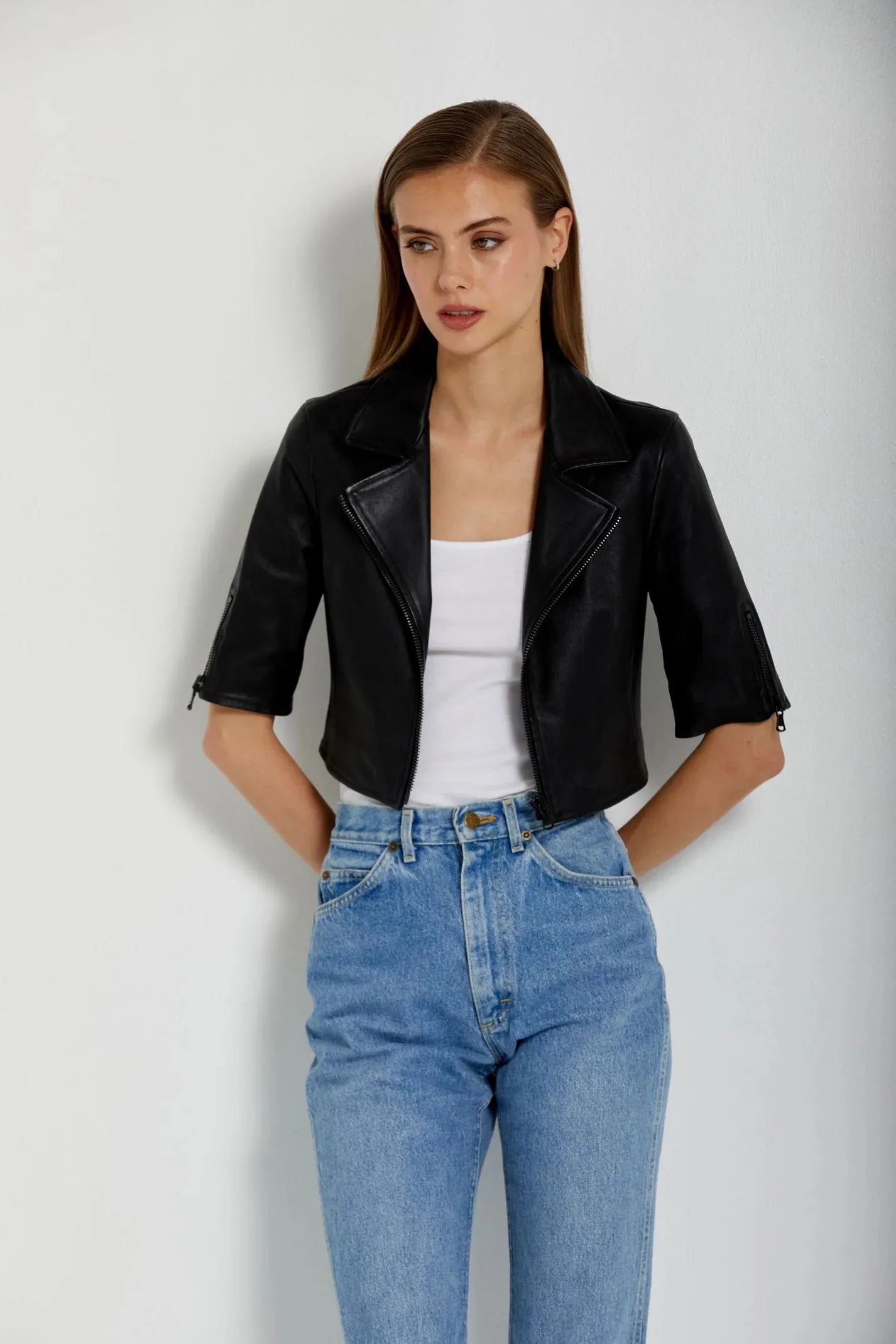 SUSAN BENDER SHORT SLEEVE MOTO BRANDY JACKET