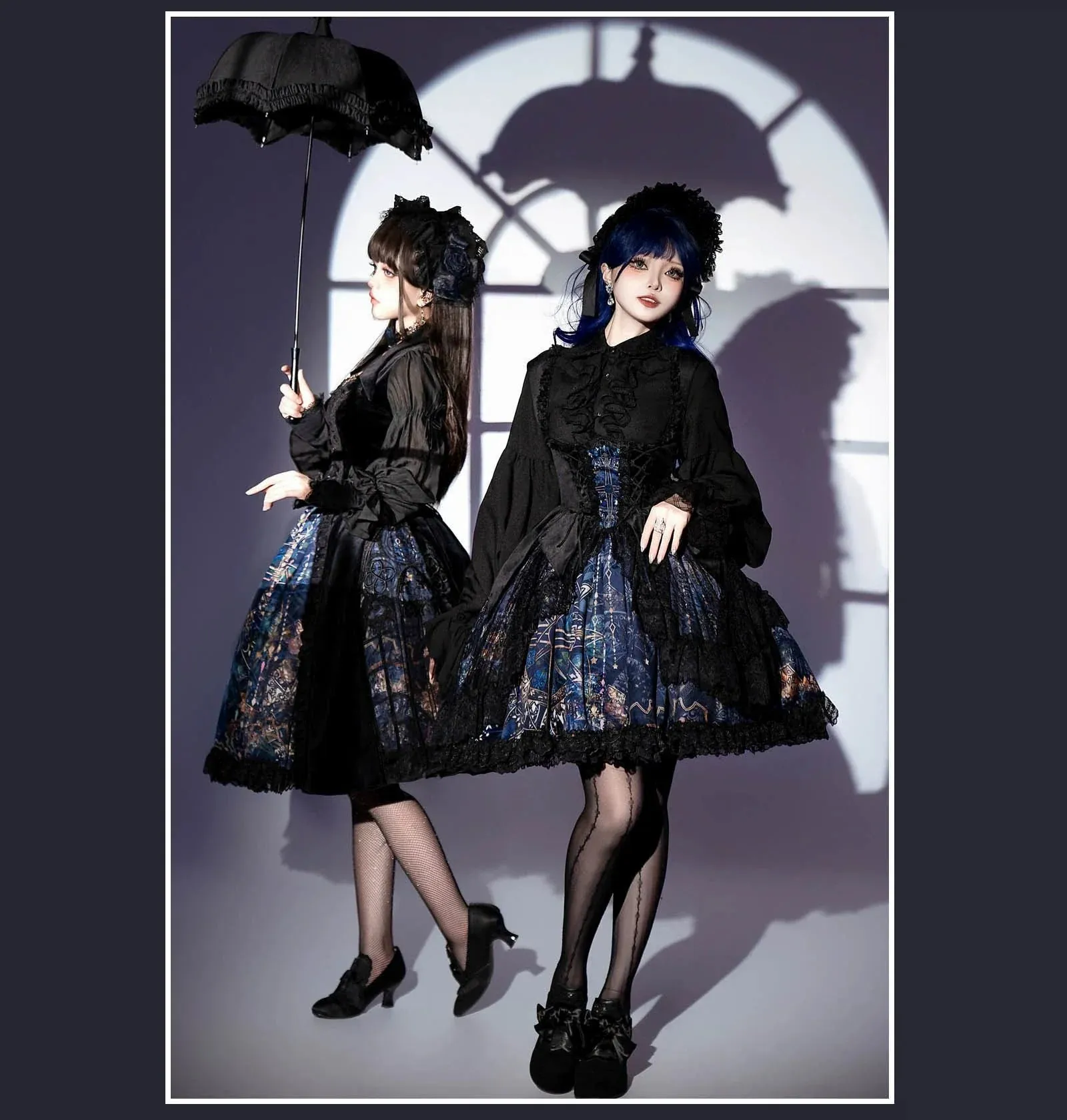 SUSIN~Night Traveler~Classic and Elegant Gothic Dress with Colorful Window Prints