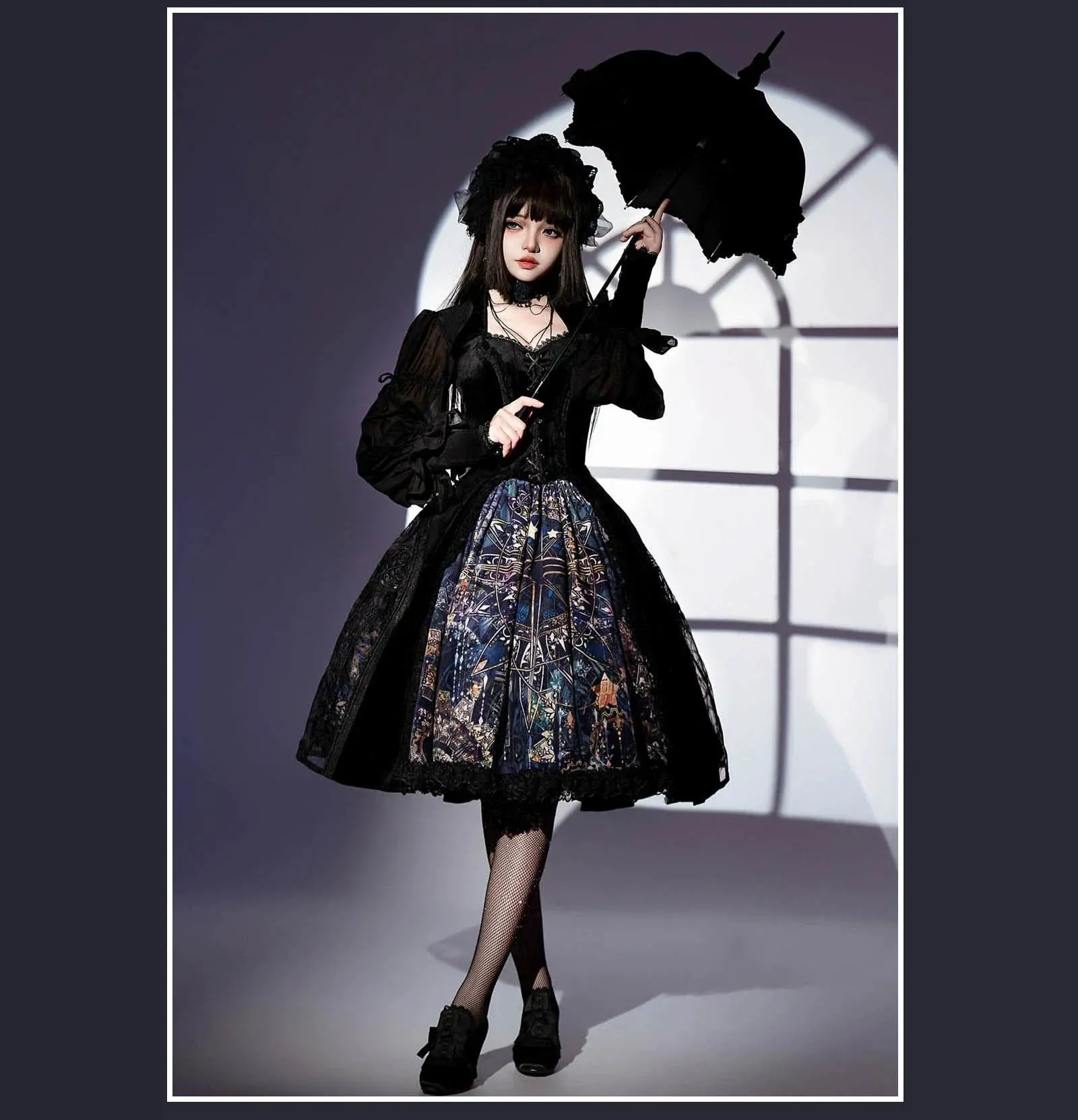 SUSIN~Night Traveler~Classic and Elegant Gothic Dress with Colorful Window Prints