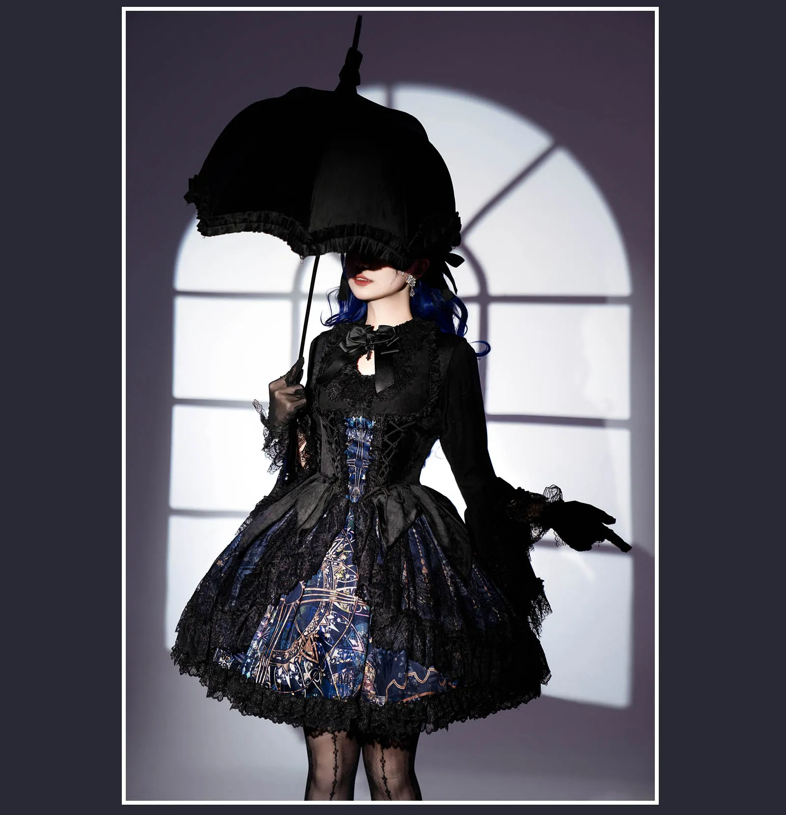 SUSIN~Night Traveler~Classic and Elegant Gothic Dress with Colorful Window Prints