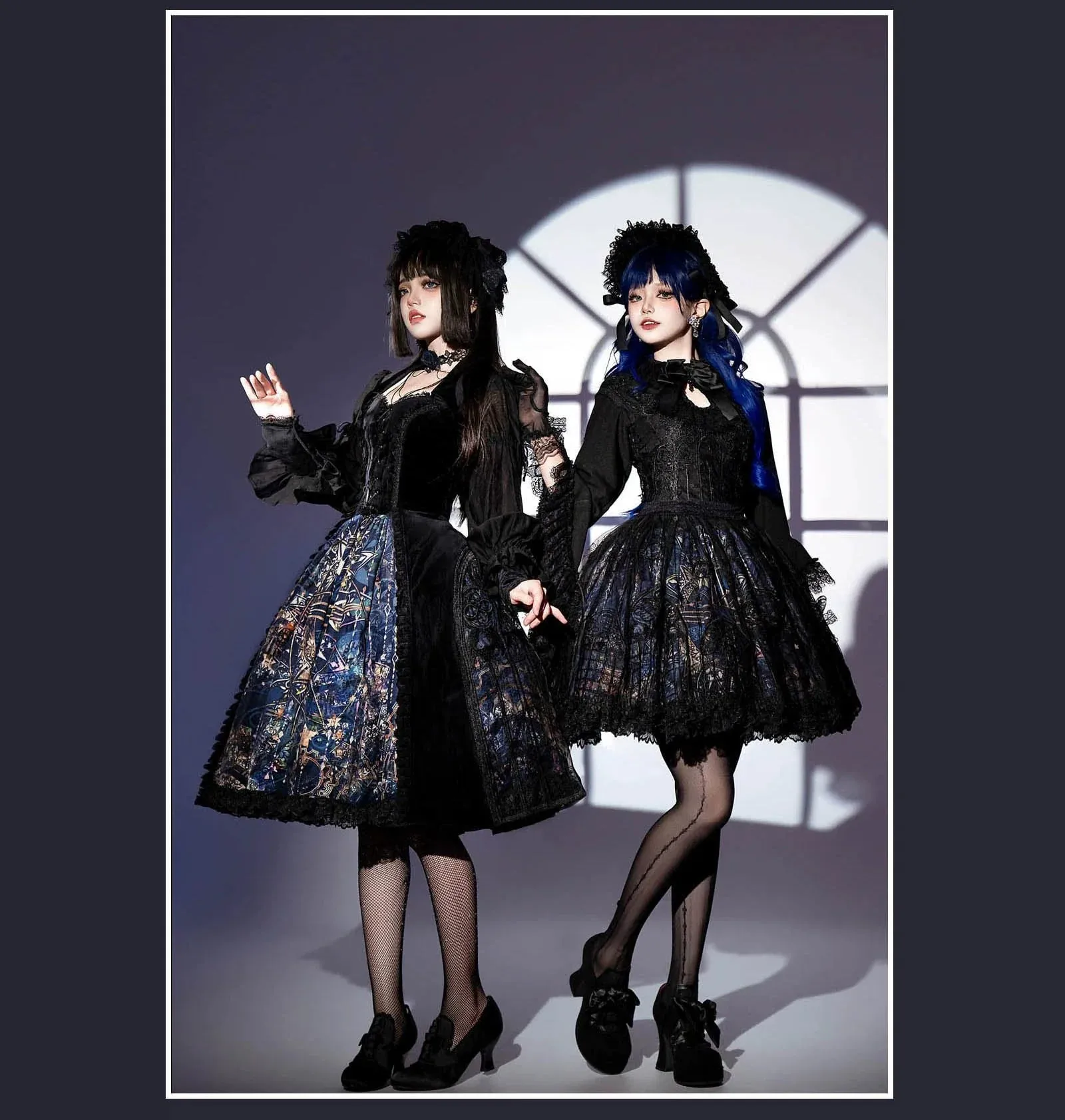 SUSIN~Night Traveler~Classic and Elegant Gothic Dress with Colorful Window Prints
