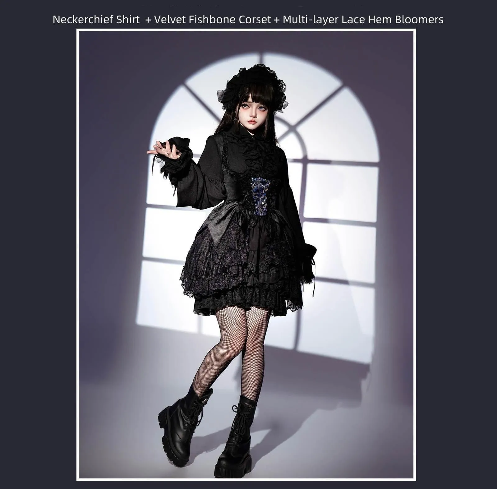 SUSIN~Night Traveler~Classic and Elegant Gothic Dress with Colorful Window Prints