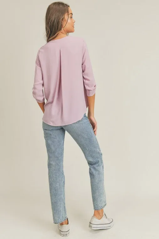 Tab Sleeve Surplice Top - Lush Clothing