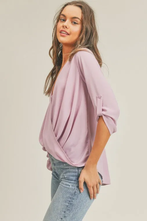 Tab Sleeve Surplice Top - Lush Clothing