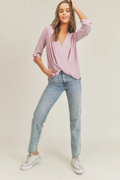 Tab Sleeve Surplice Top - Lush Clothing