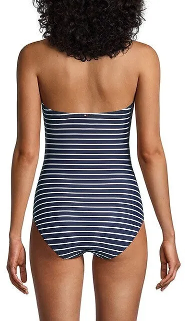 Tommy Hilfiger Striped One-Piece Swimsuit Navy Blue One Piece Swimsuit Size 12